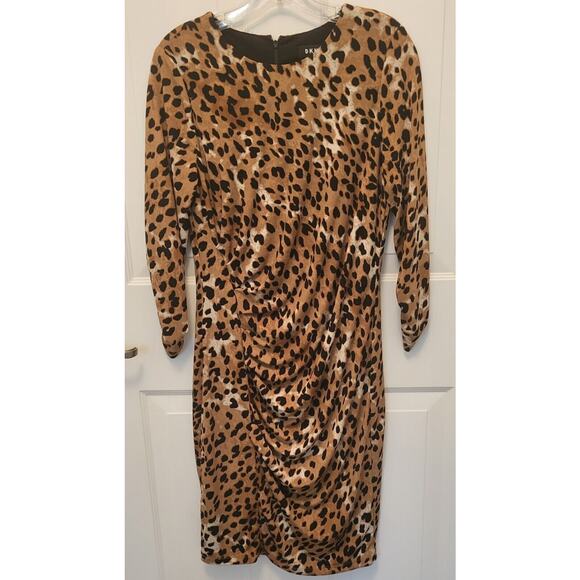 DKNY Women's Knee Length 3/4 Sleeve Animal Print Sheath Dress Size 10 Stretch - Picture 8 of 13